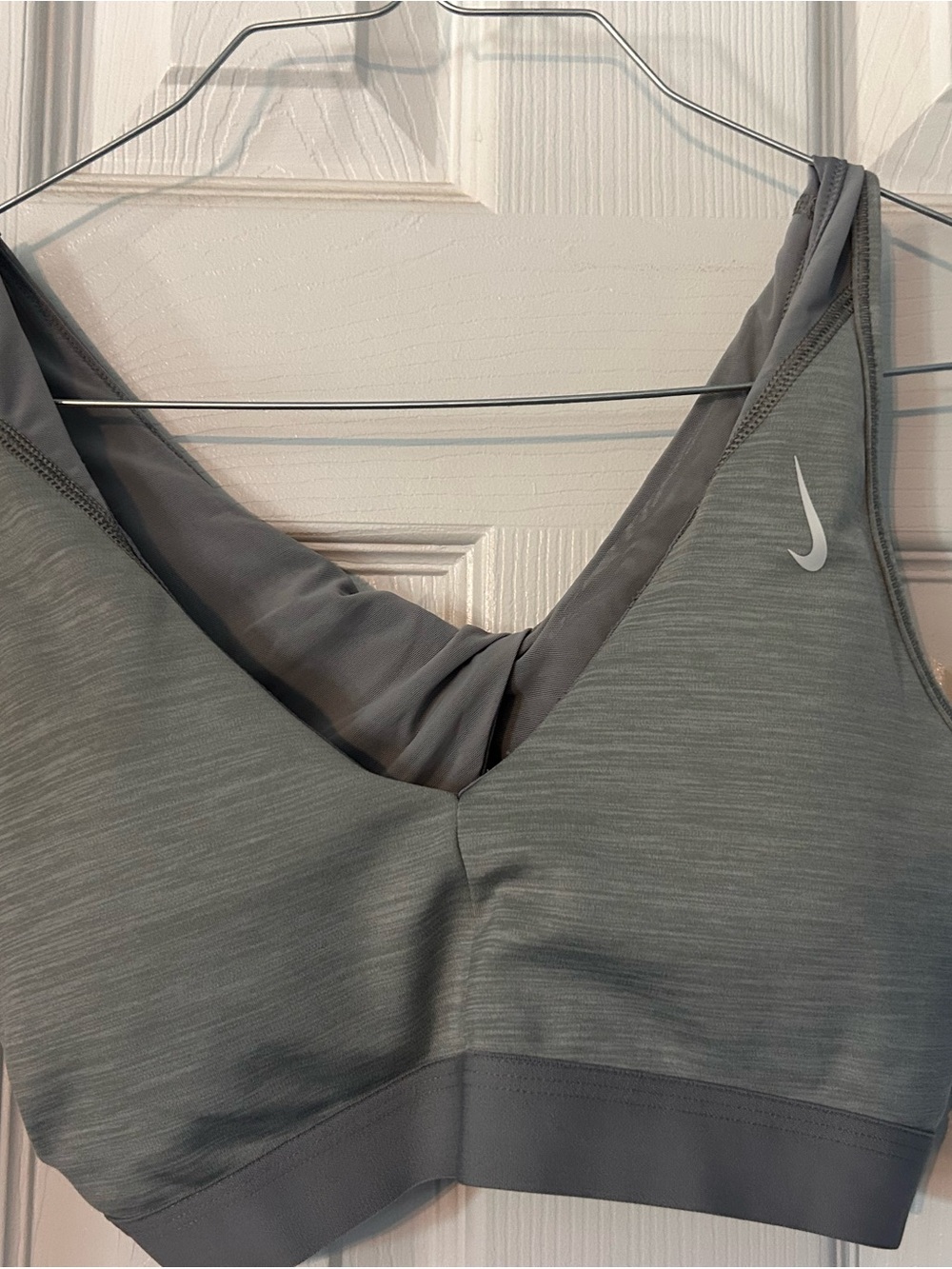 Nike Women's Gray Sports Bra - Supportive V-Neck Workout Bra